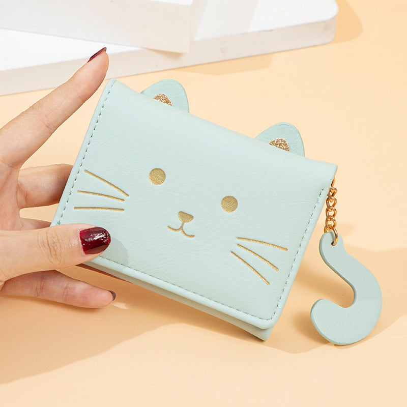 Women's Short Small Cute Fresh Cat Multiple Ladies Wallets