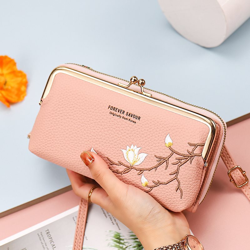 Women's Mobile Embroidery Flower Integrated Small Phone Bags