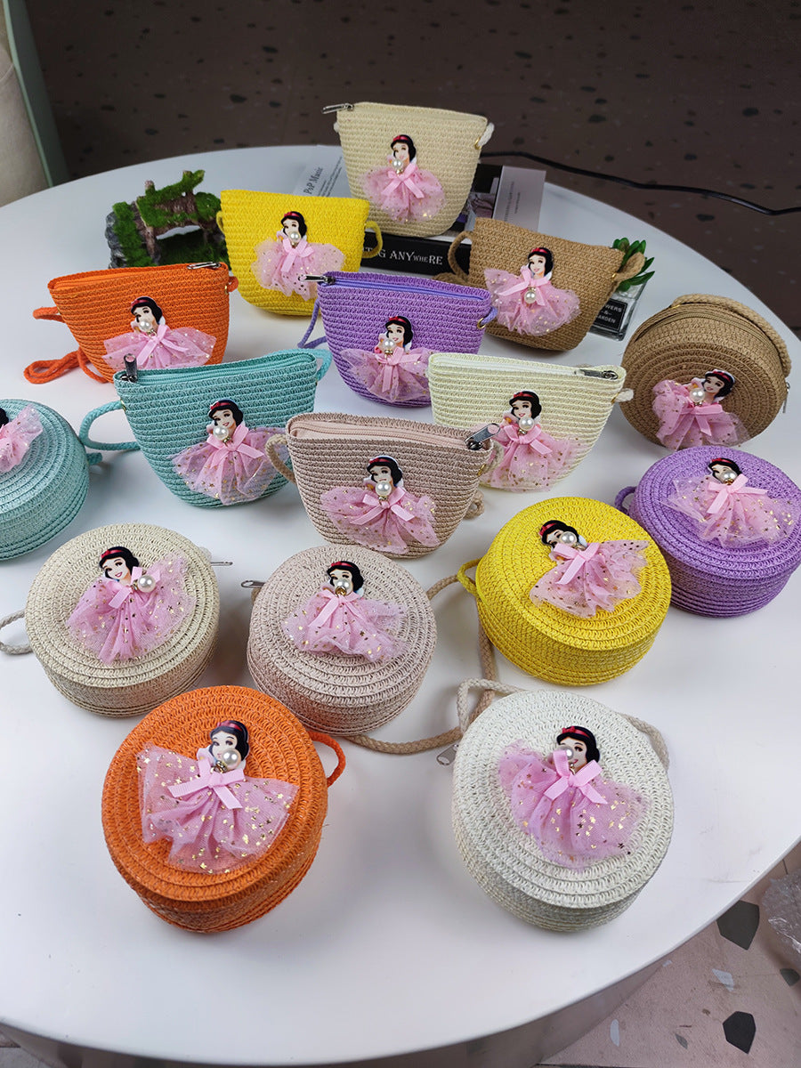 Women's & Children's & Small Cute Woven Straw Mini Coin Purses