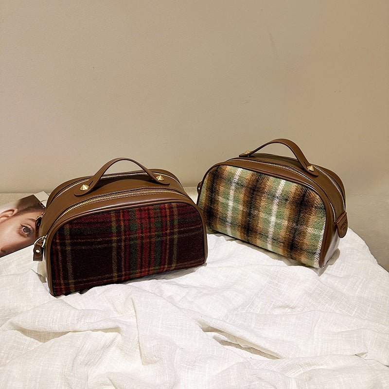 Storage Woolen British Style Plaid Portable Bags