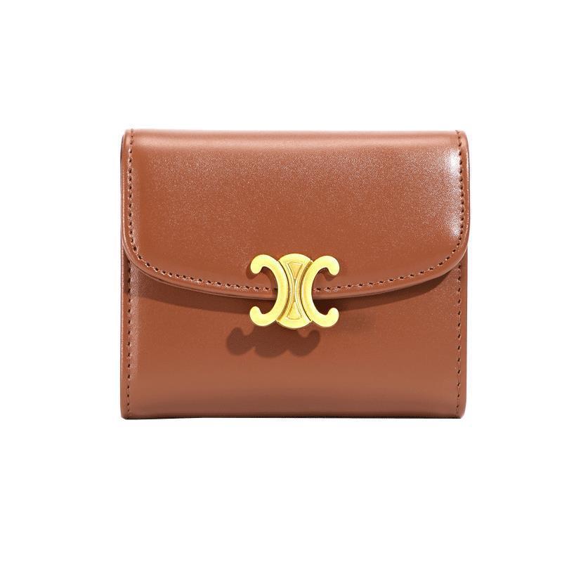 Porte-monnaie court et compact en cuir véritable pour femmes, couleur unie