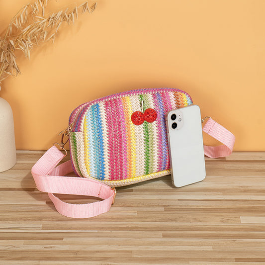 Versatile New Cherry Straw Woven Rainbow Waist Packs