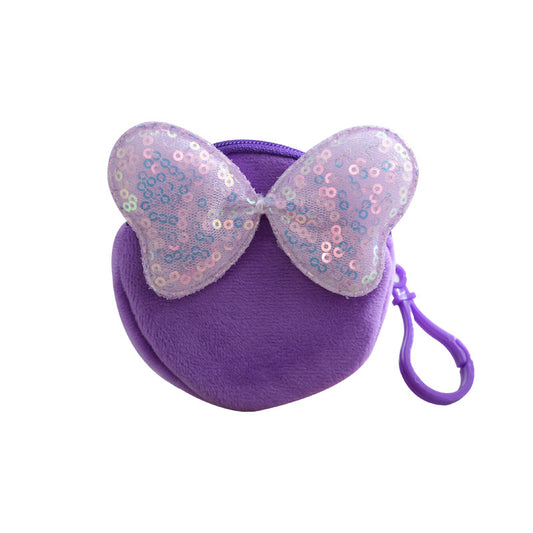 Children's Cute Bow Plush Round Small Zipper Children's Shoulder Bags