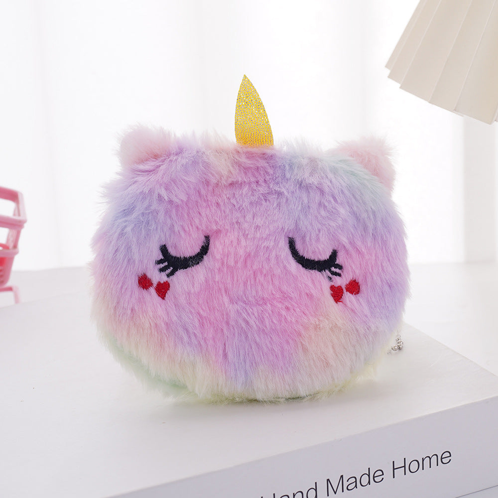 Rangement pour enfants dessin animé mignon peluche licorne écouteur porte-monnaie pour enfants