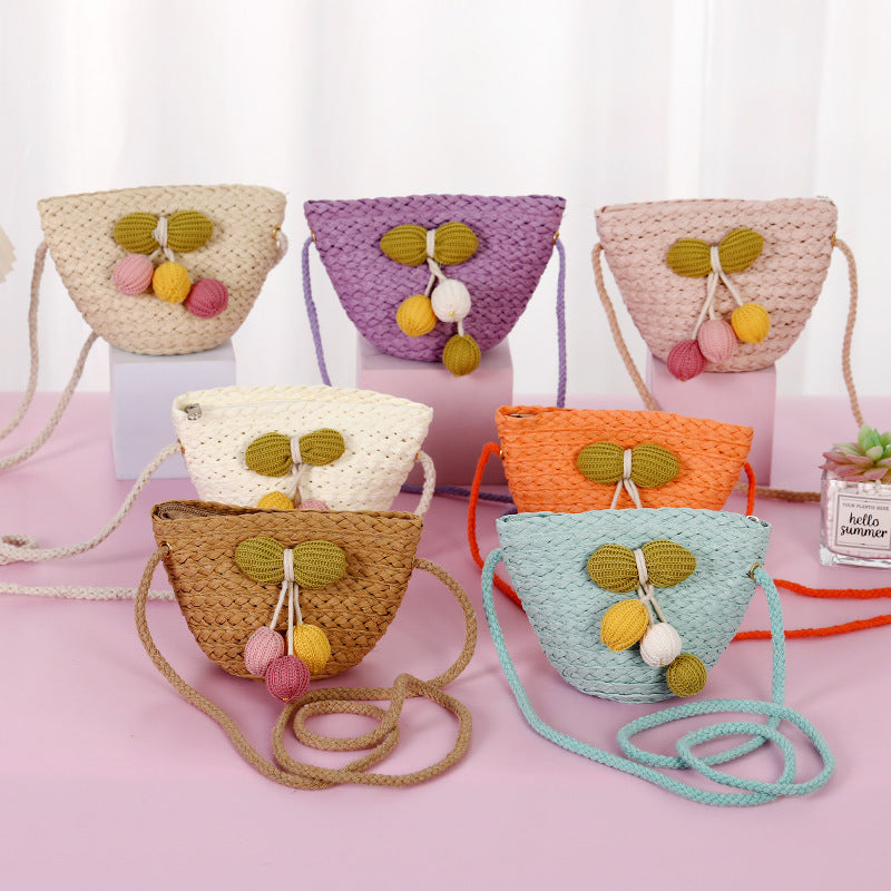 Children's Female Cute Straw Woven Little Princess Bags