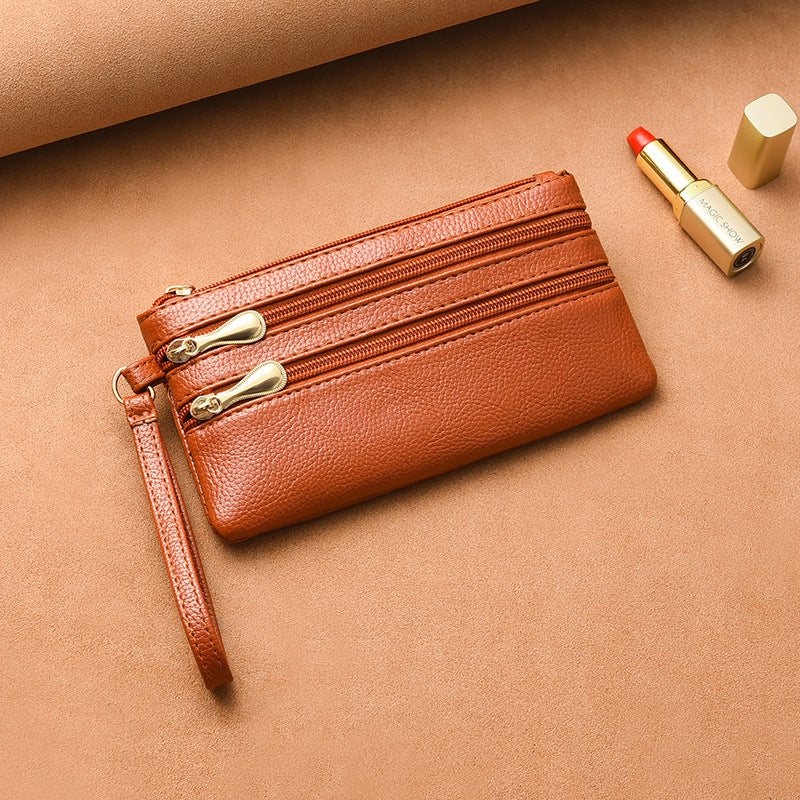 Pochette longue en cuir souple à motif litchi pour femmes, portefeuilles de grande capacité pour dames