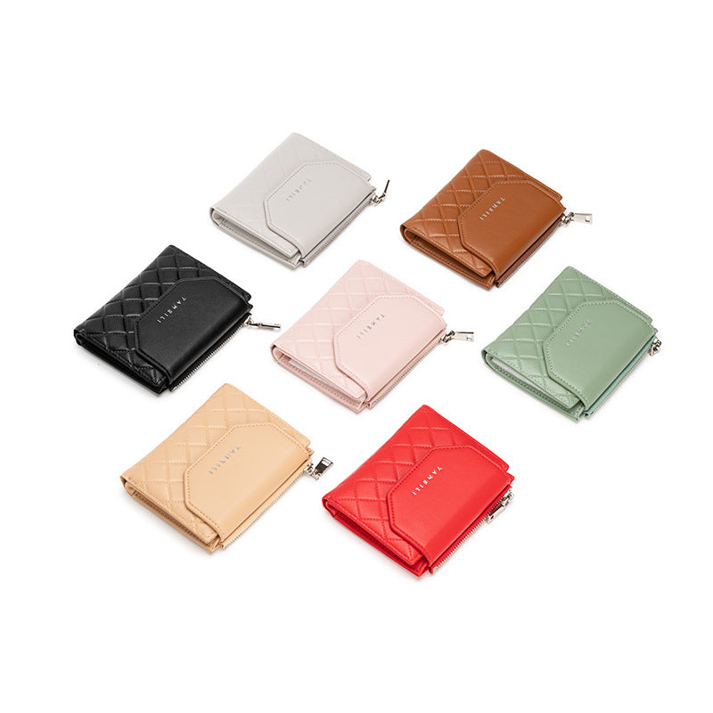 Women's Rhombus Mini Short Small Trendy Trifold Ladies Wallets