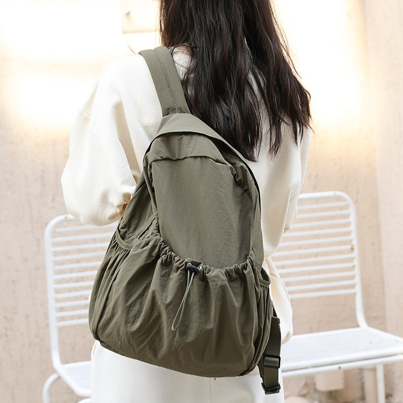 Retro Nylon Drawstring Ruffle Fashion Large Backpacks