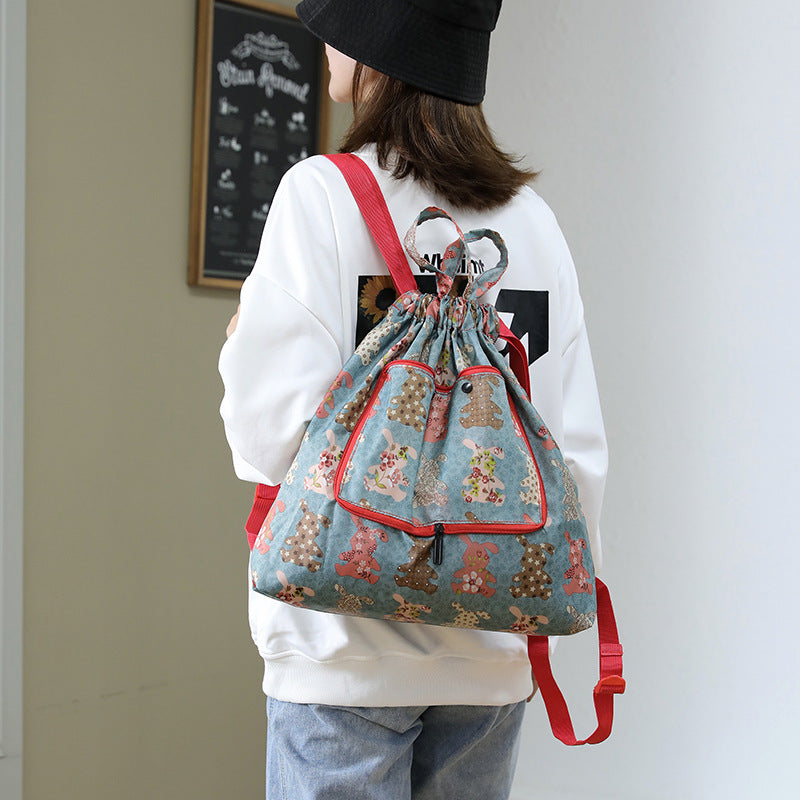 Women's Drawstring Printed Nylon Fabric Foldable Flower Backpacks