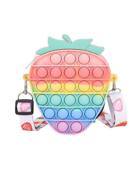 Dessin animé Silicone fraise mignon arc-en-ciel femme porte-monnaie