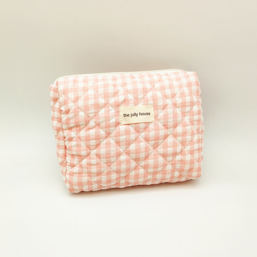 Women's Large Flower Solid Color Quilted Diamond Cosmetic Bags