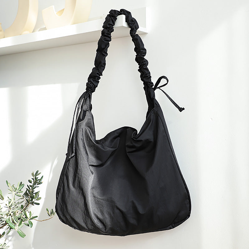 Women's Large Capacity Drawstring Solid Color Canvas Crossbody Bags