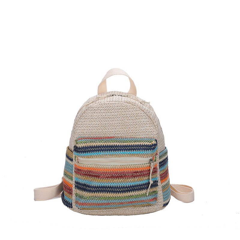 Women's Ethnic Style Straw Western Stripe One Backpacks