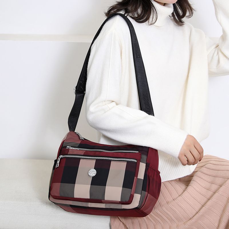 Women's Large Capacity Plaid Lightweight Sling Cloth Crossbody Bags