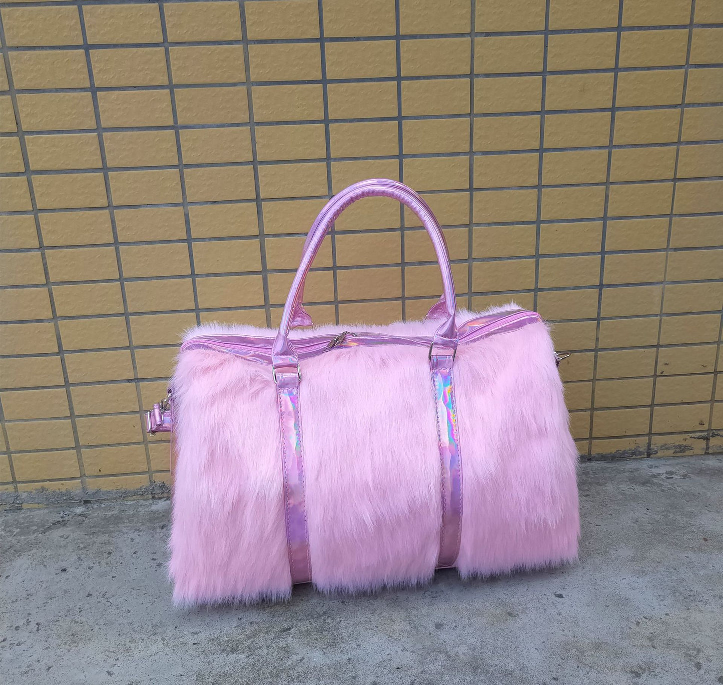 Innovative Long Furry Plush Pink Single Travel Bags