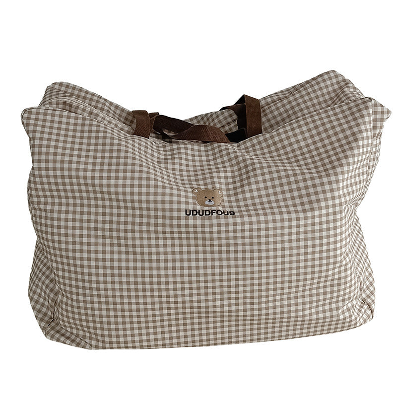 Large Capacity Plaid Maternity Tote Cotton Travel Bags