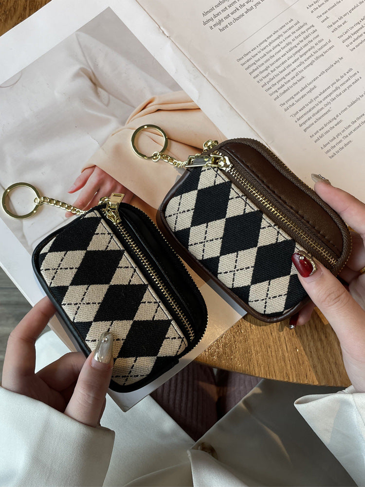 Women's Rhombus Mini Small Fashion Zipper Short Coin Purses