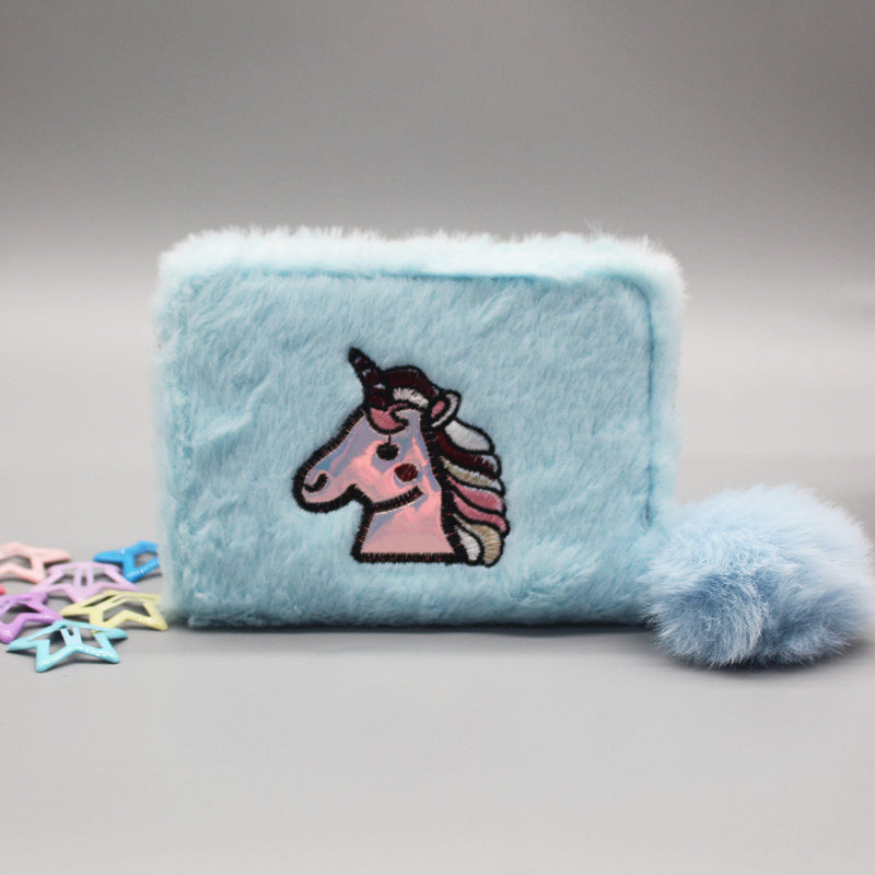 Women's Plush Zipper Short Rainbow Horse Clutch Ladies Wallets