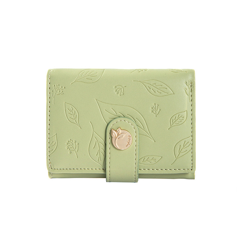 Women's Fresh Embossed Leaves Three Fold Short Ladies Wallets