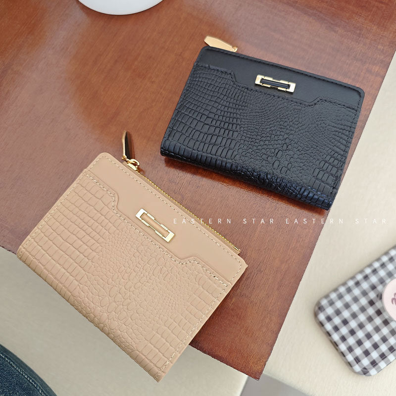 Women's Macaron Color Series Short Crocodile Pattern Ladies Wallets