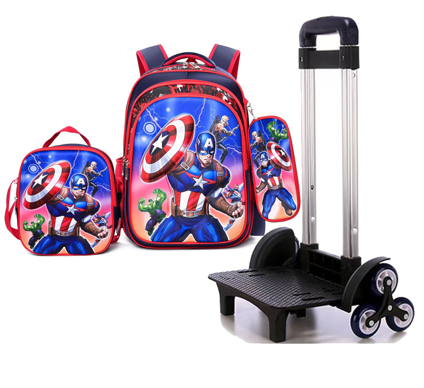 Children's With Light Cartoon Six-wheel Two-wheel Ladder Elementary School Students' Schoolbags