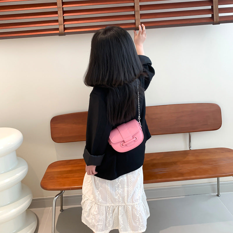 Children's Fashion Litchi Pattern Mini Saddle Chain Bags