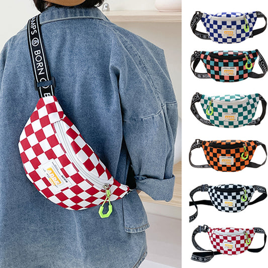 Children's Chessboard Plaid Contrast Color Trendy Children's Shoulder Bags