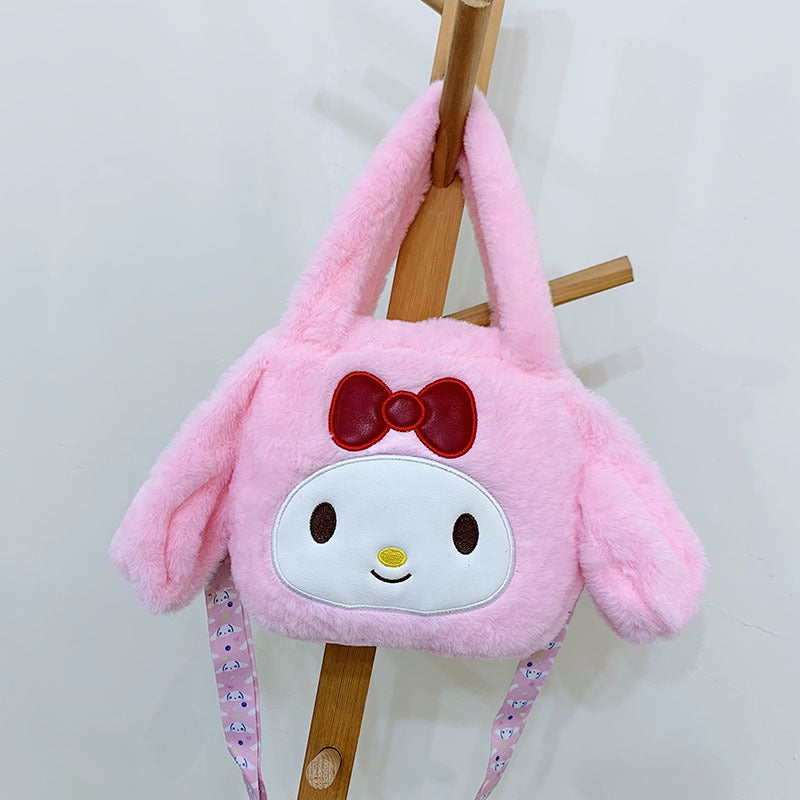 Cartoon Cute Strawberry Bear Plush Face Crossbody Bags