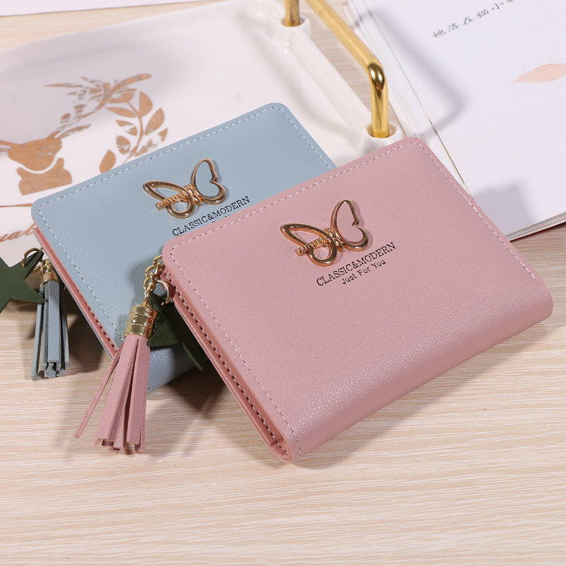 Women's Fold Tassel Korean Style Soft Leather Simple Ladies Wallets