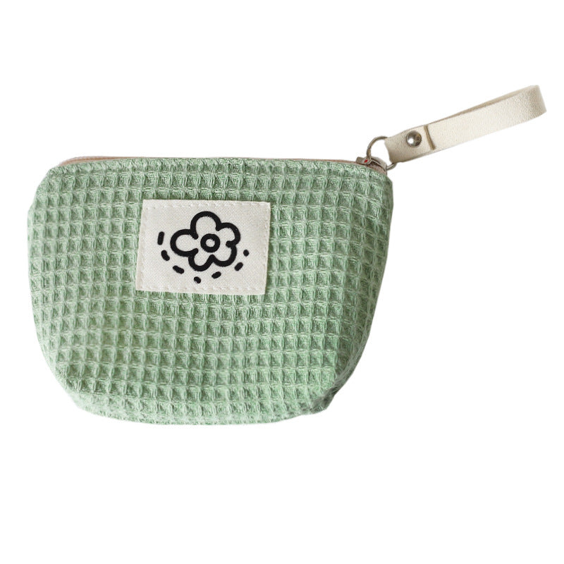 Cute Simple Waffle Storage Small Portable Wrist Cosmetic Bags