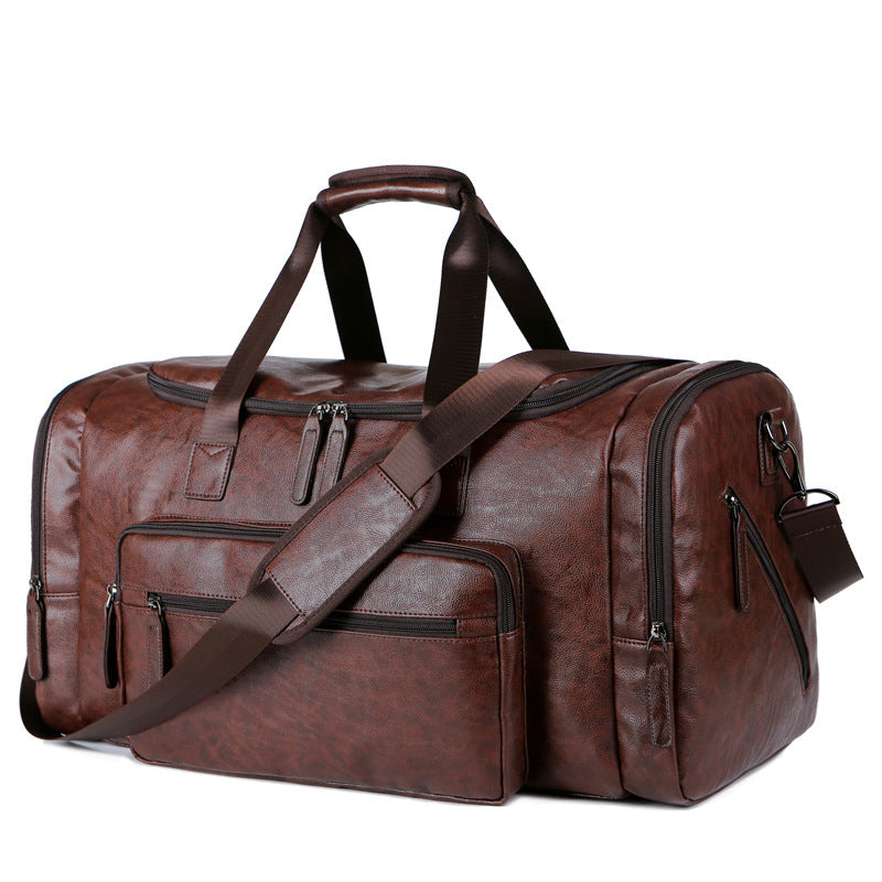 Men's Large Capacity Leather Lychee Pattern Retro Travel Bags