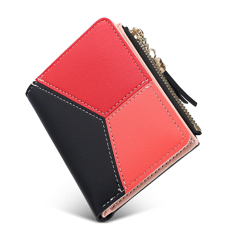 Women's Short Zip Female Korean Style Stitching Contrast Ladies Wallets