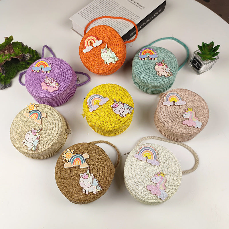 Women's & Children's & Small Cute Woven Straw Mini Coin Purses