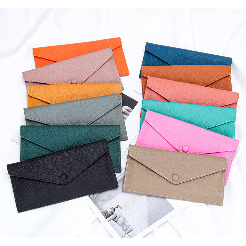 Portefeuilles longs en cuir de vache pur pour femmes, enveloppe souple pour dames