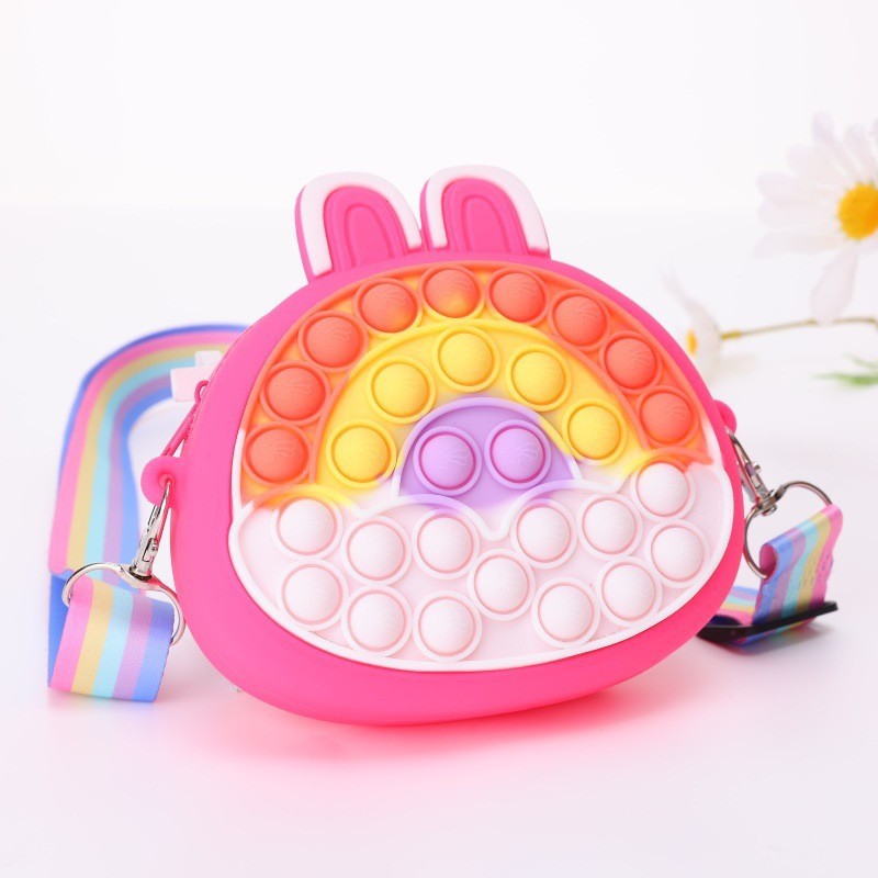 Porte-monnaie en Silicone pour enfants, lumières de dessin animé arc-en-ciel, lapin porte-bonheur