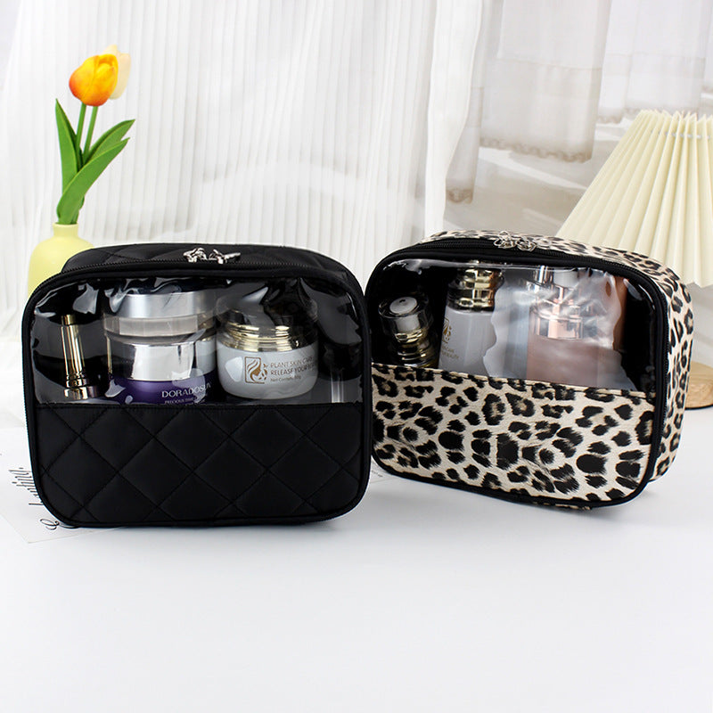 Translucent Leopard Tattoo Embroidery Lattice Large Cosmetic Bags