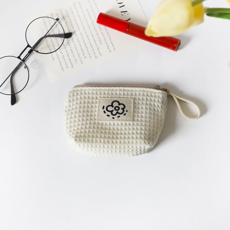 Cute Simple Waffle Storage Small Portable Wrist Cosmetic Bags