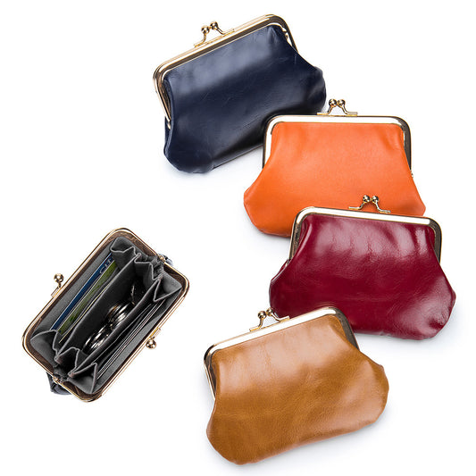 Women's Retro Leather Short Frame Clip Mini Coin Purses