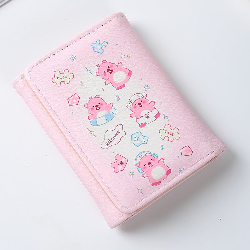 Beaver Three-fold Heart Cartoon Short Folding Ladies Wallets