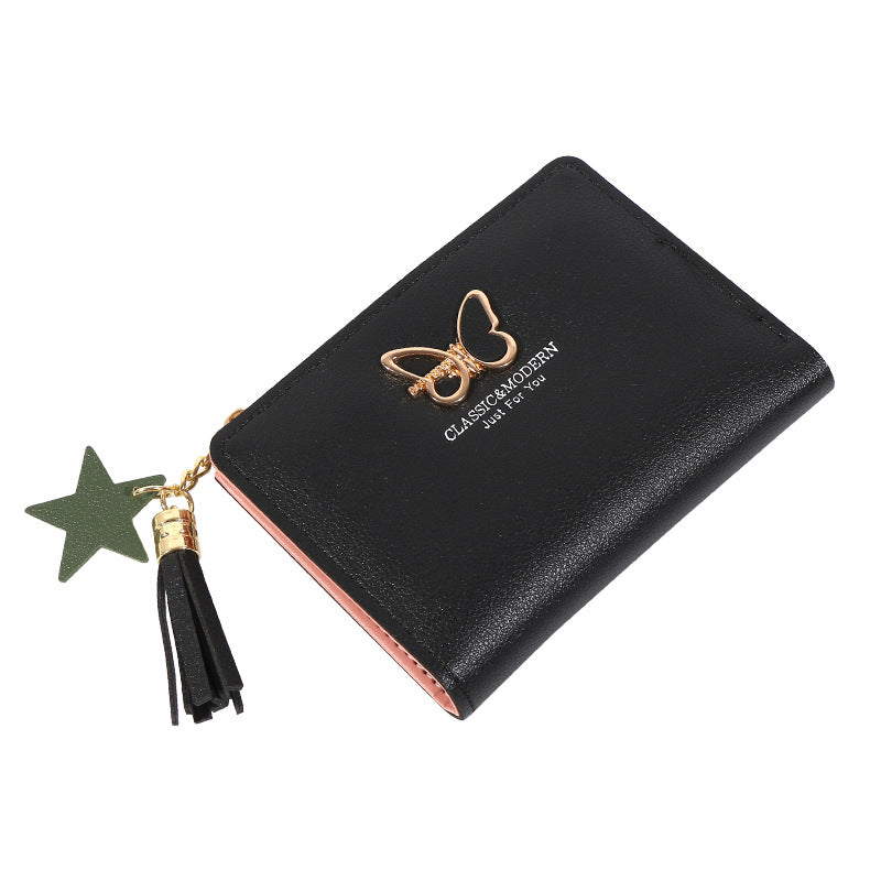 Women's Fold Tassel Korean Style Soft Leather Simple Ladies Wallets