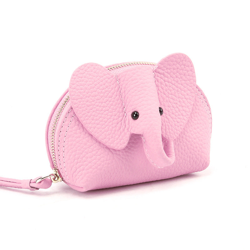 Women's Cute Elephant Zipper Pocket Indie Pop Style Compact Genuine Coin Purses