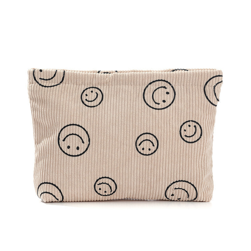 Corduroy Polka Dot Retro Smiley Face Storage Wash Clutch Bags