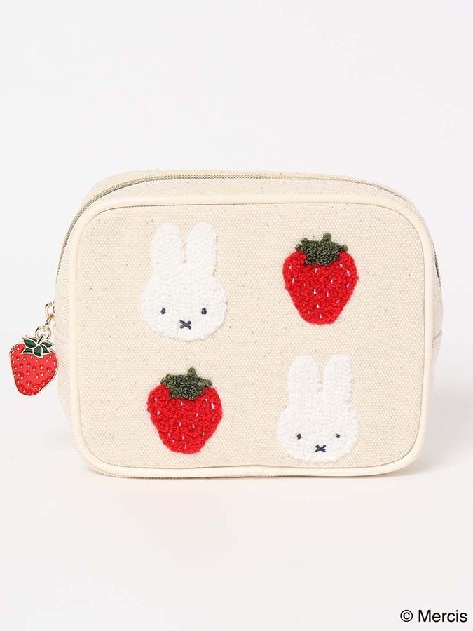 Strawberry Cartoon Cute Pink Square Makeup Cosmetic Bags