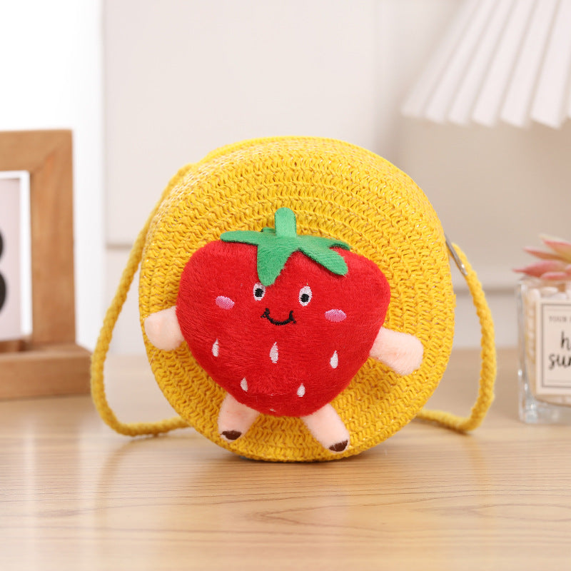 Children's Cute Strawberry Woven Straw Small Change Children's Coin Purse