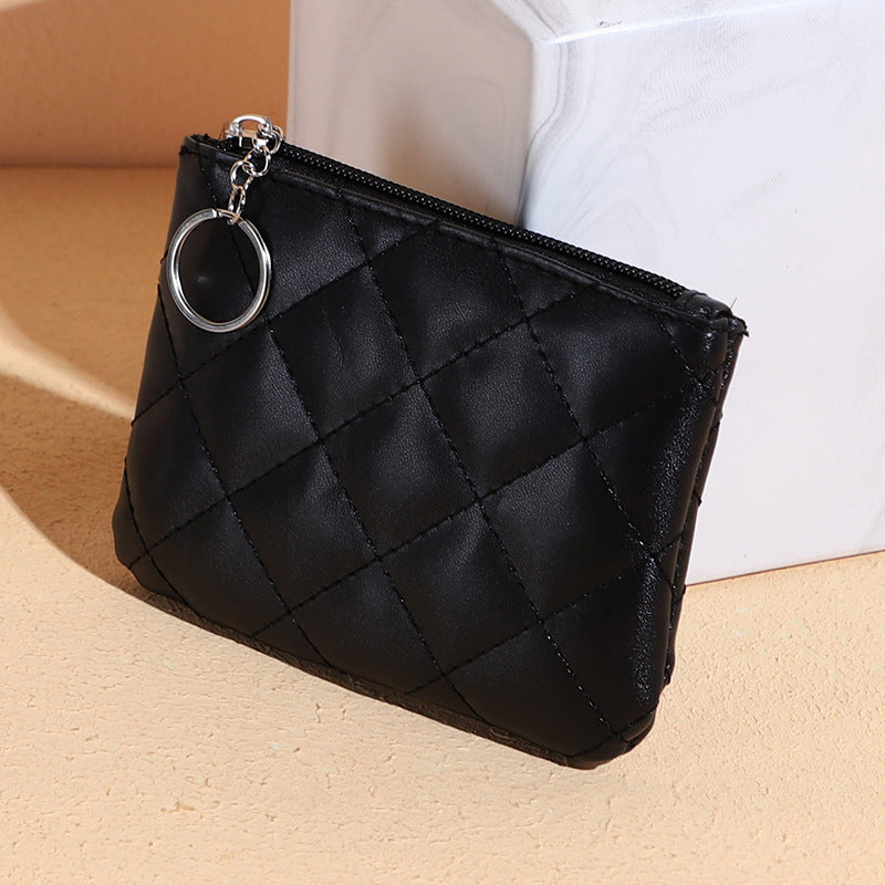 Women's Short Mini Diamond Embroidery Thread Zipper Coin Purses