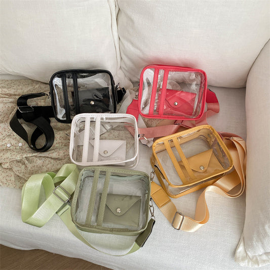 Women's Transparent Korean Style Fashionable Stylish Wide Shoulder Bags