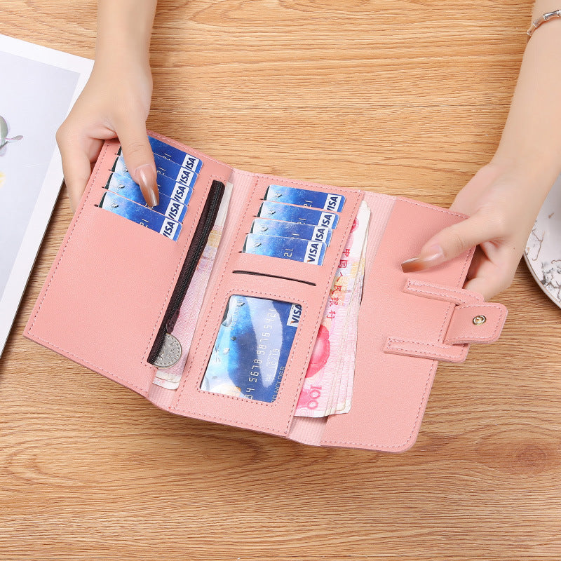 Portefeuilles longs à trois volets pour femmes, Style coréen, frais pour dames