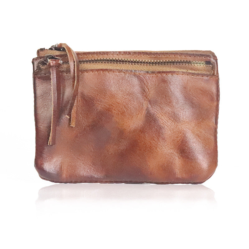 Women's First Layer Cowhide Retro Distressed Small Hand-rub Coin Purses