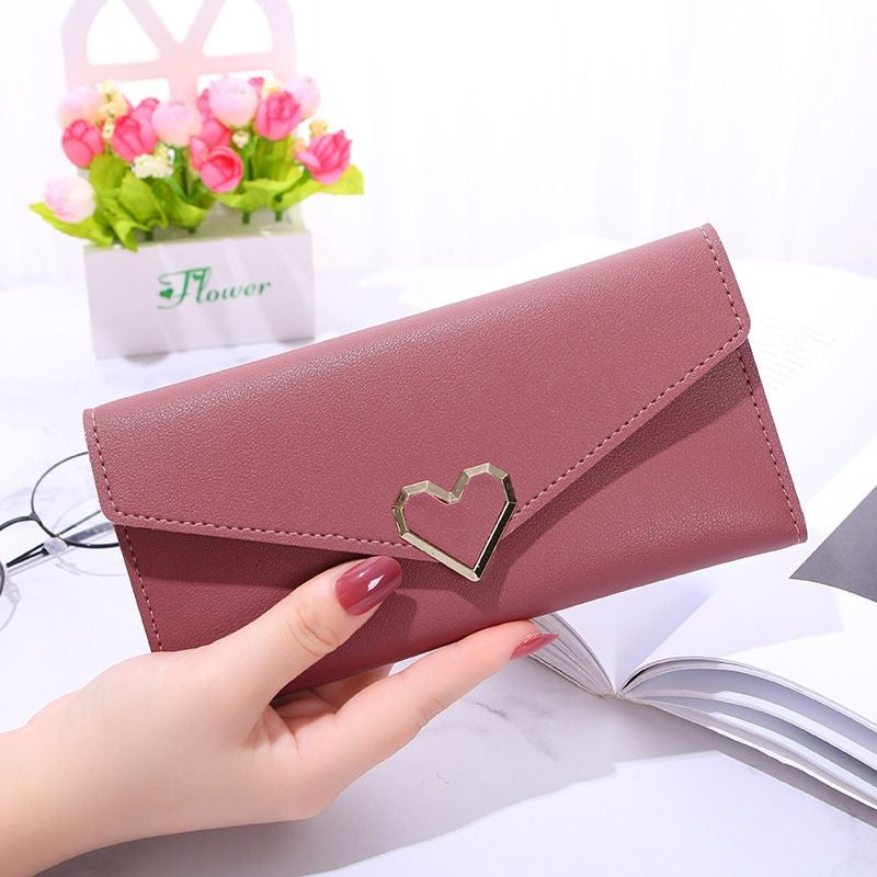 Women's Plain Heart-shaped Long Multiple Slots Mobile Ladies Wallets