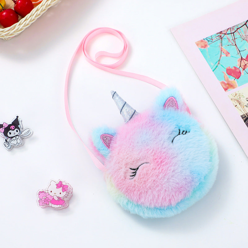 Cartoon Plush Unicorn Round Cute Winter Children's Shoulder Bags